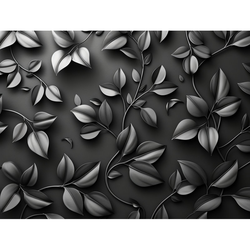 Monochrome Leaves Art Microfiber Fabric Tapestry, 68" H x 80" W