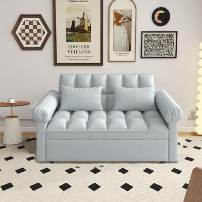 Velvet Tufted Convertible Sleeper Sofa Bed With 2 Pillows, 3 In 1 Pull Out Futon Sofa Bed With Adjustable Backrest, Ideal For Small Spaces & Guests!