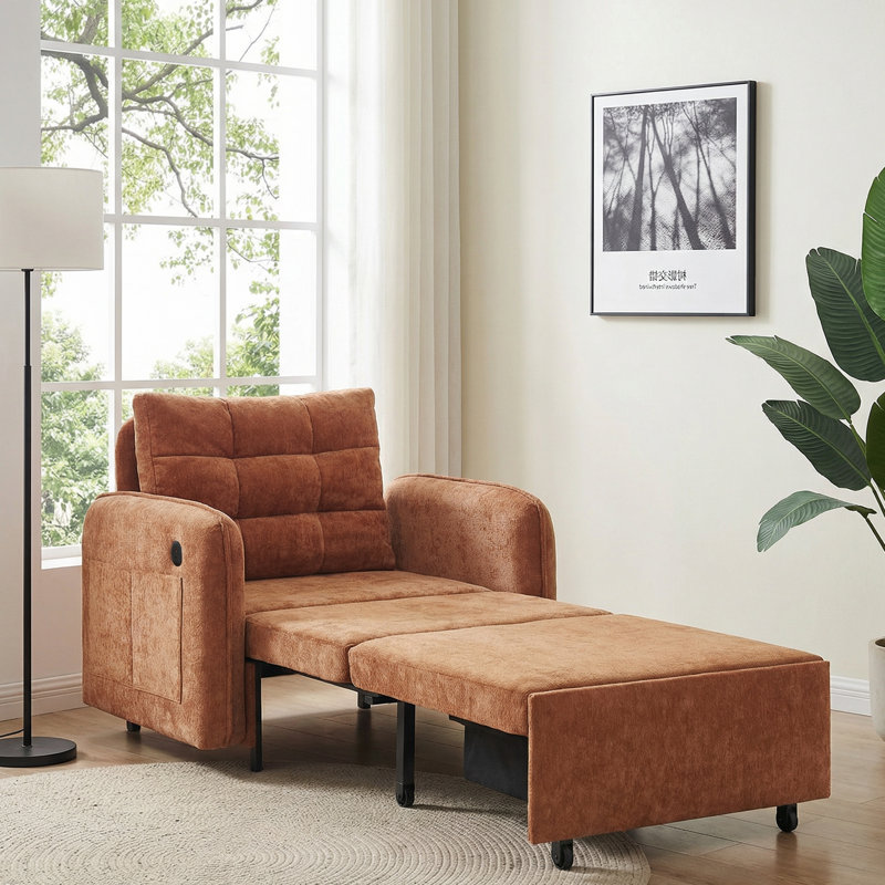 Fauteuil-lit 3 en 1 avec méridienne escamotable extra longue 80 po, Orange