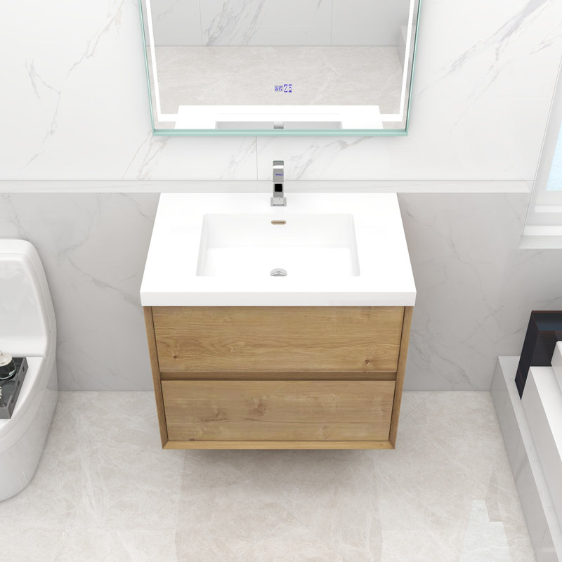 Ensemble de meuble-lavabo mural simple 30 po Korynn, Chêne foncé