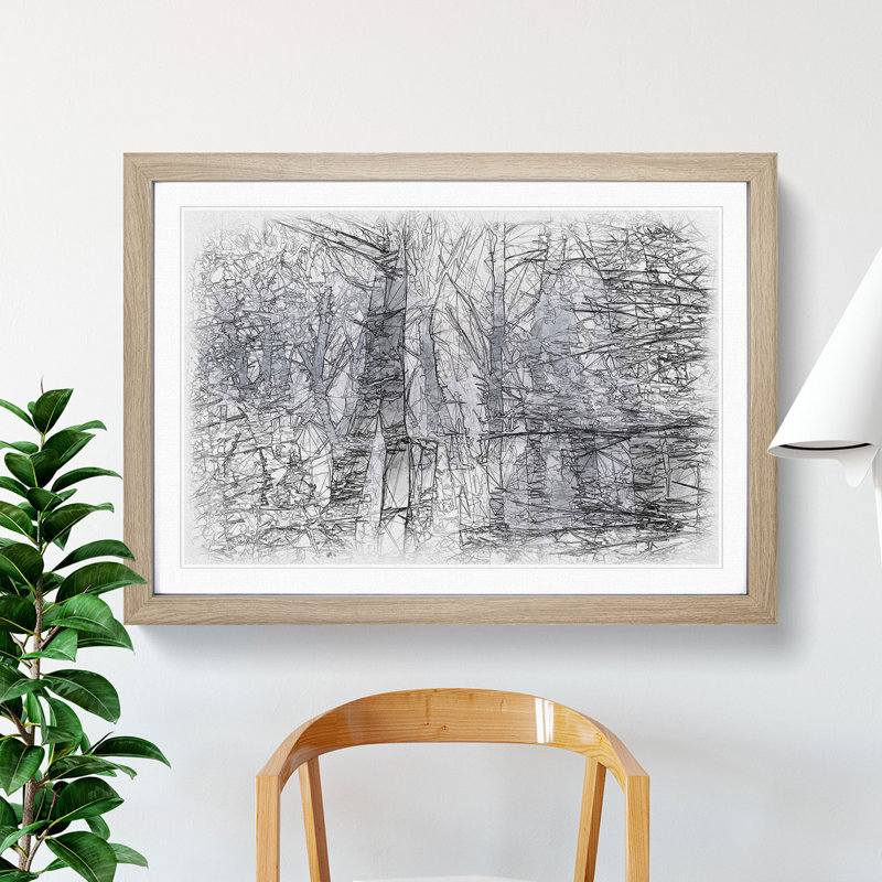 Winter Forest Vol.11 Sketch - Picture Frame Graphic Art, 65cm H x 90cm W x 2cm D, Oak