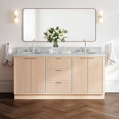 Haun 72'' Solid Oak Double Bathroom Vanity with 1.5'' Carrara Marble Top, Oval Sink