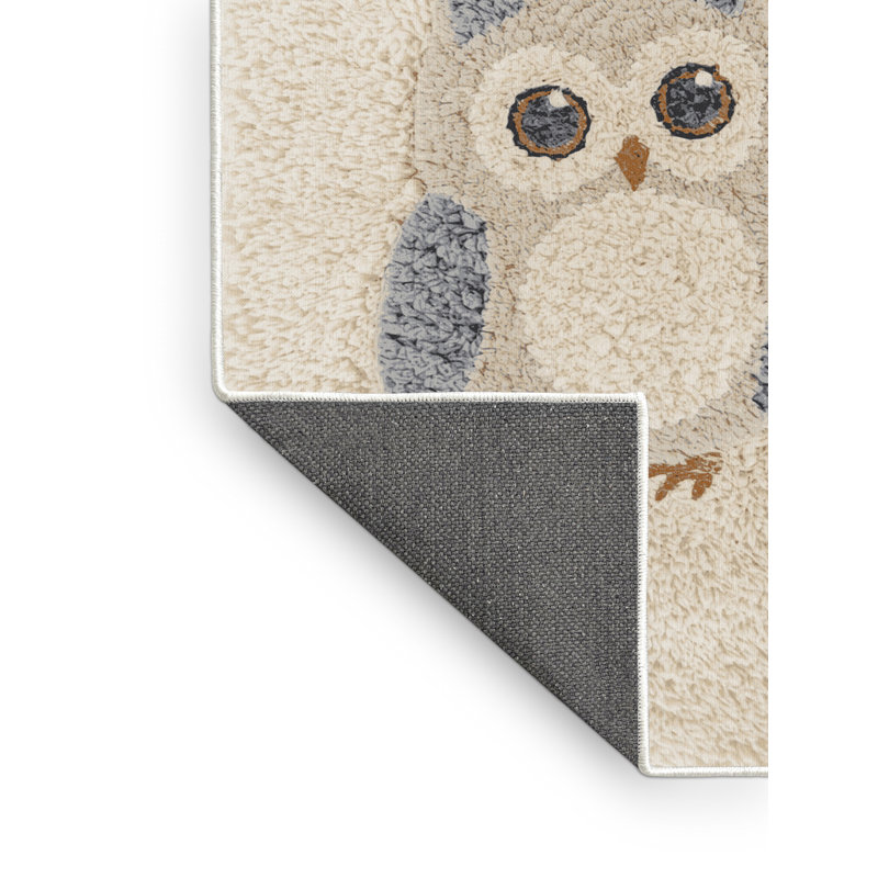 Tapis moelleux moelleux à motif abstrait moderne et contemporain de style Hanoukka beige - reliure blanche, 7 x 10