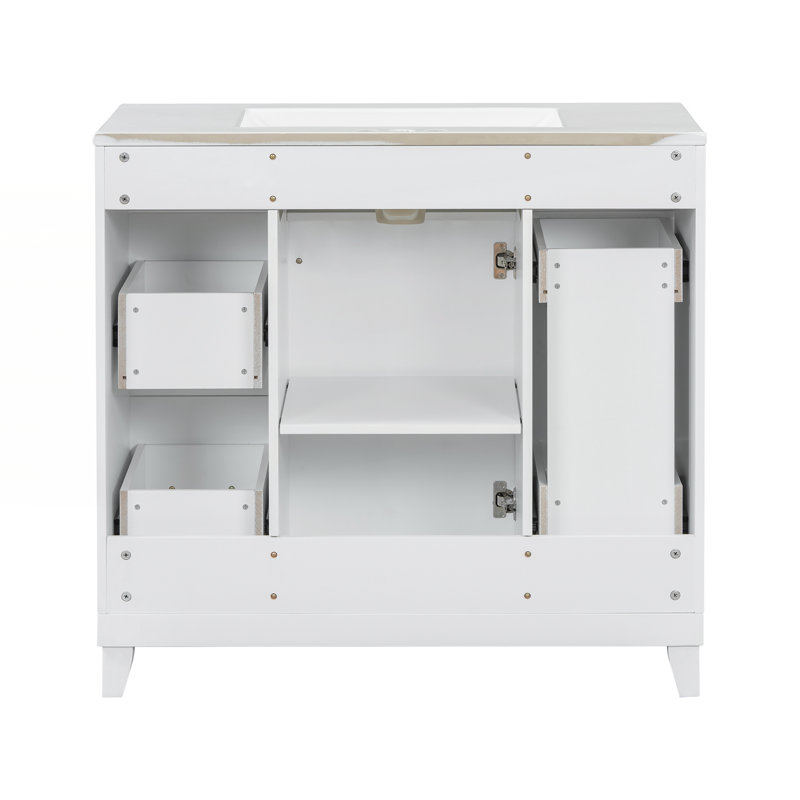 Meuble-lavabo 36 po avec lavabo en céramique, Blanc, Argent argent