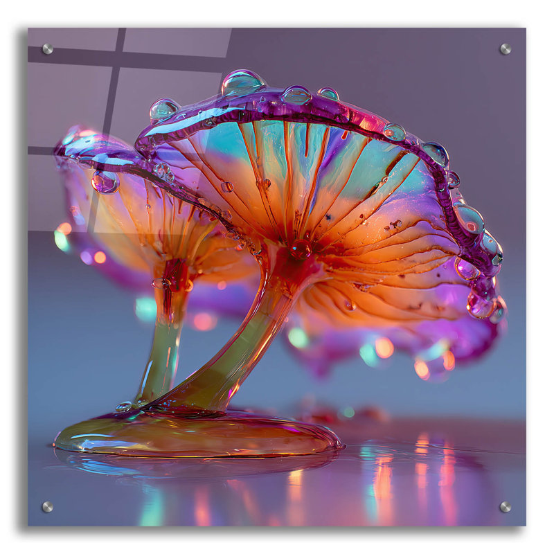 Art mural en verre épique «Magic Mushroom 2» par Ann Klee, 24 po x 24 po
