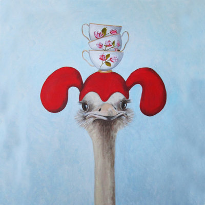 Drôle d'autruche avec des tasses de thé empilables par Coco de Paris, impression sur toile tendue