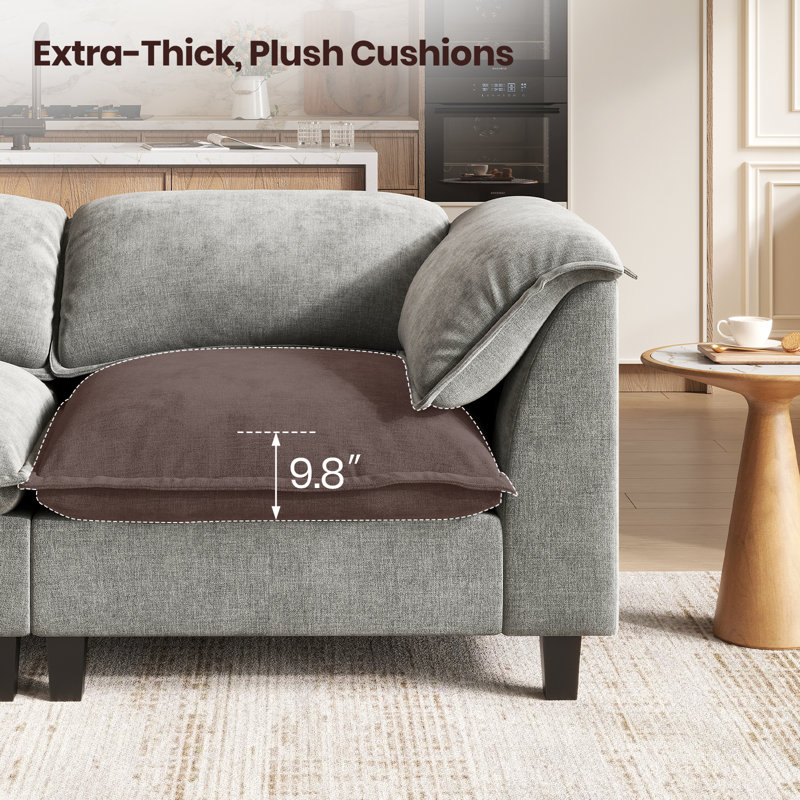  Modular Sectional Sofa With Movable Ottoman, L-shaped Couch With Removable Washable Cushion Covers, 9.8" Extra-thick Cushions, Tool-free Easy Assembly, Padded Armrests For Living Room, Gray