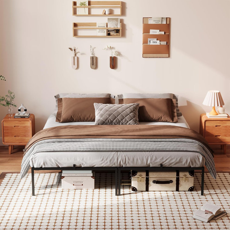 Queen Metal Platform Bed Frame with Reinforced Steel Slats – Silent, No Box Spring Needed, Under-Bed Storage, Queen