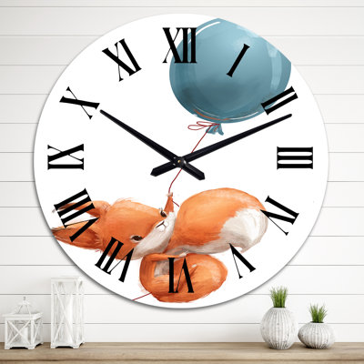 Mignon petit dessin d'un écureuil avec ballon - horloge murale pour enfants