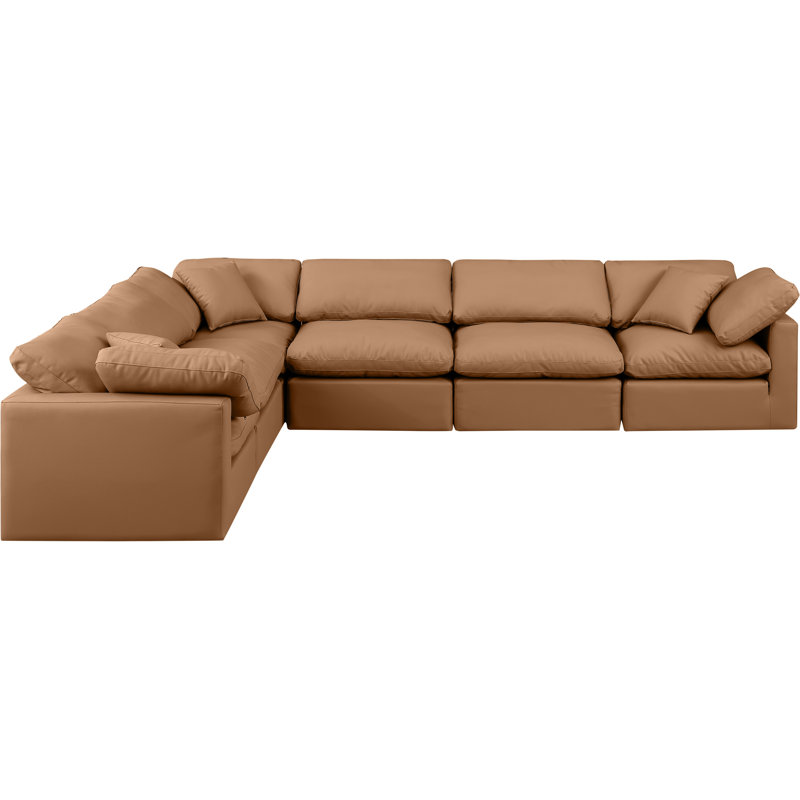 Itala Upholstered L-Shaped Sectional Reversible, Cognac Vegan Leather