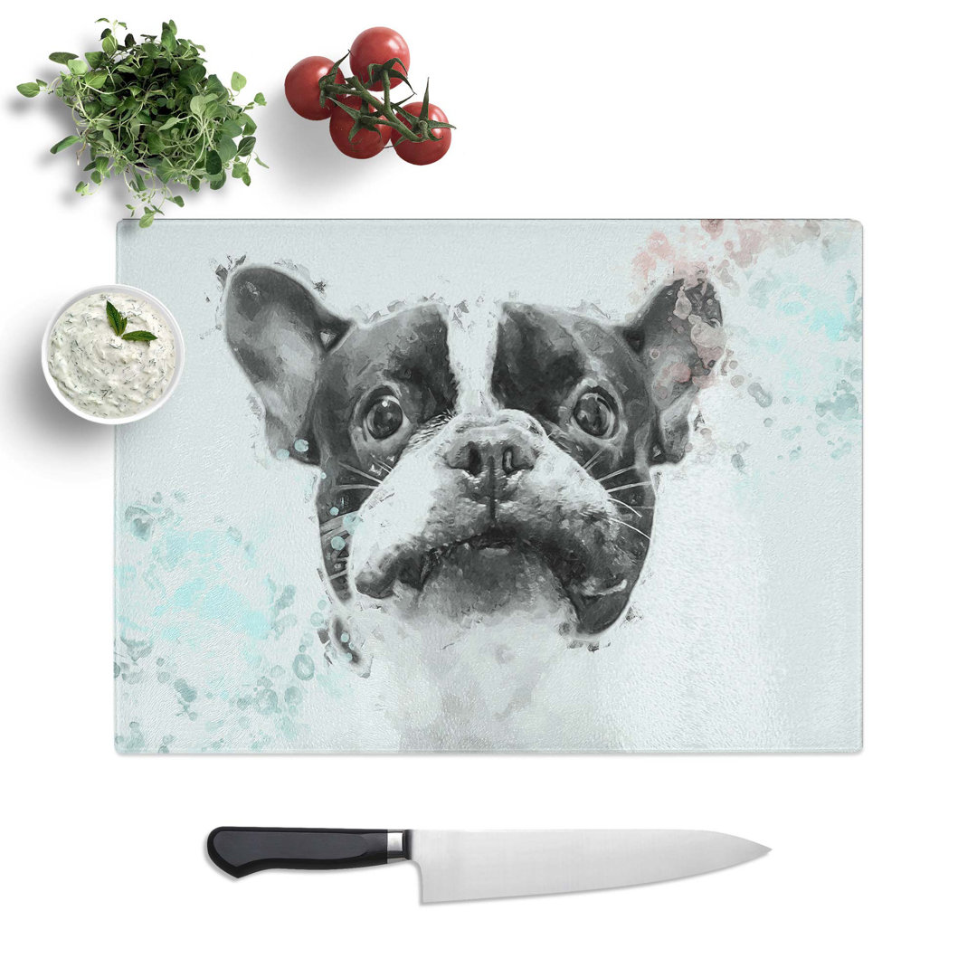 Glass French Bulldog Dog in Abstract Chopping Board
