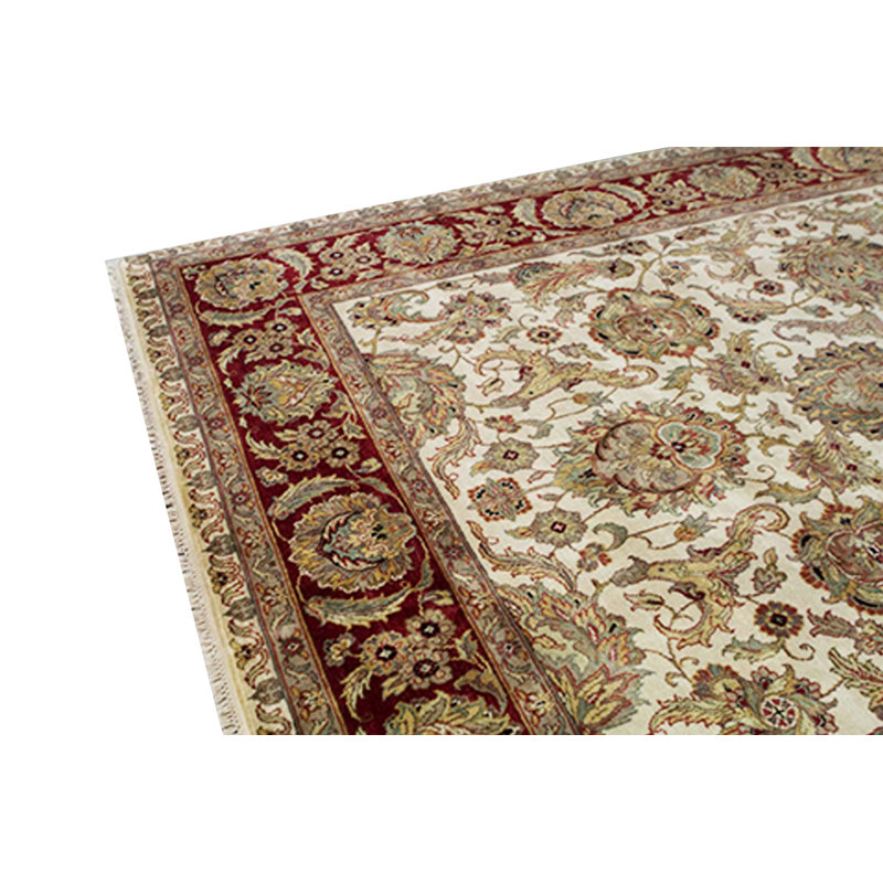 Tapis crème et rouge noué à la main de haute qualité