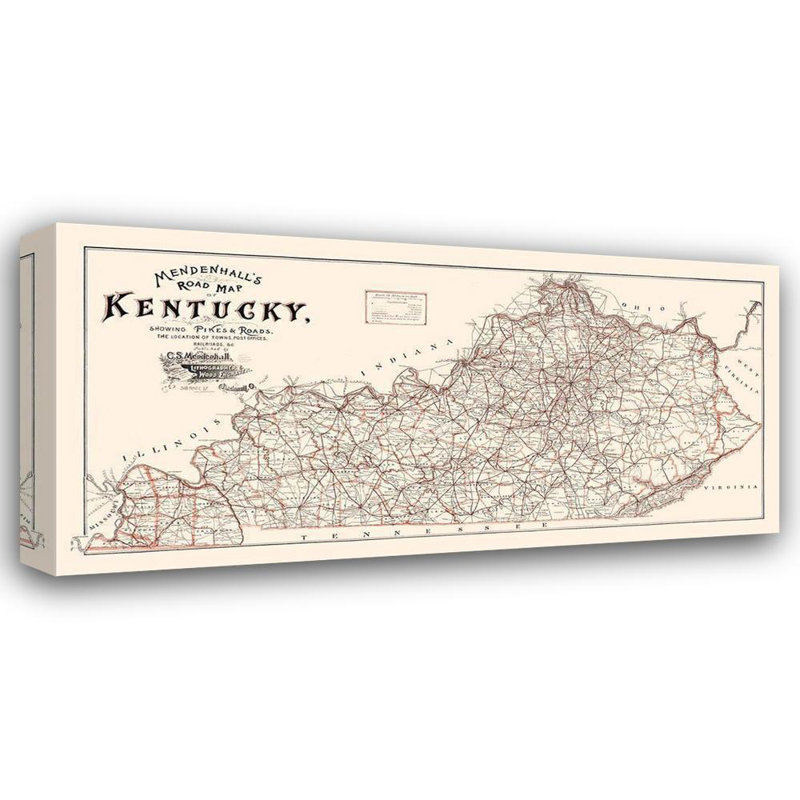 Art sur toile tendu avec Alcott Hill® Mendenhall Gallery, Kentucky Road Map - Mendenhall 1900 KYZZ0044, H 14 po x l 24 po