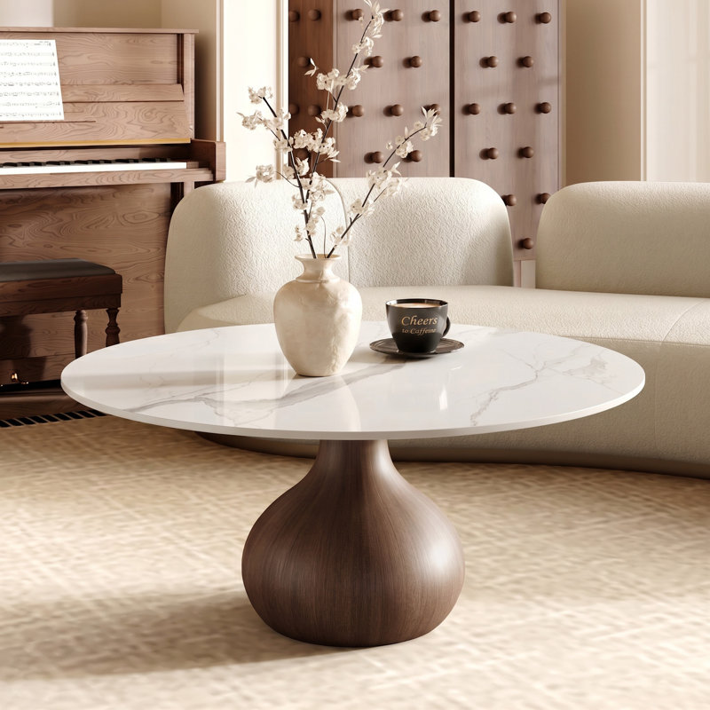 Table basse moderne, Ivory Gloss, 18.23" H x 41.73" L x 41.73" W