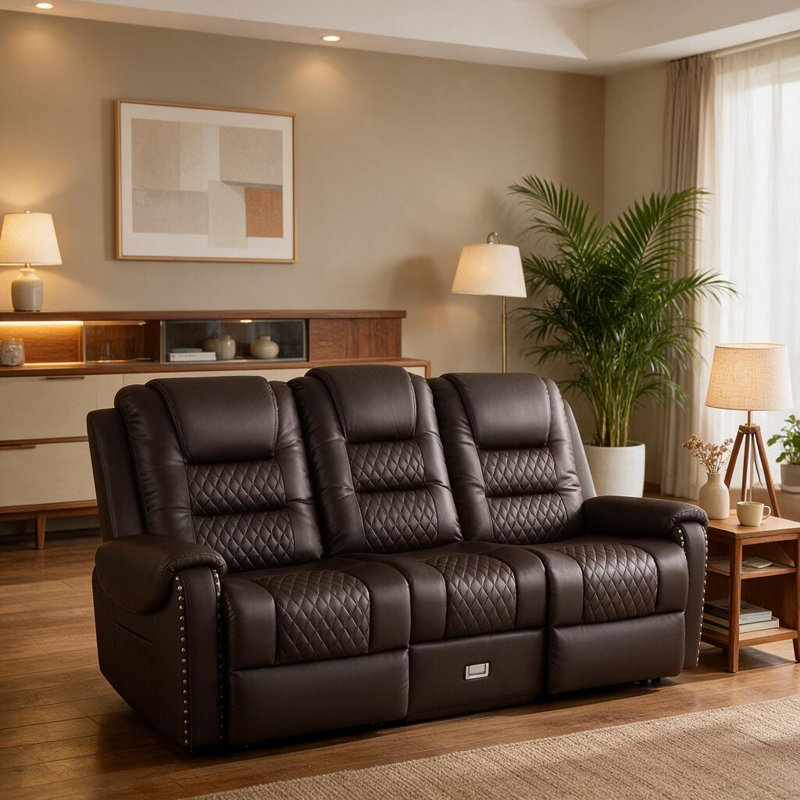 Fauteuil de massage inclinable en cuir de polyuréthane 77 po avec siège USB Red Barrel Studio®, fauteuil de massage chauffant avec porte-gobelets et boîte de rangement