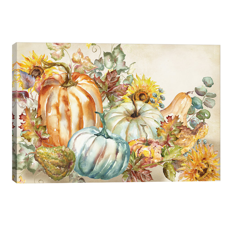 Watercolour Harvest Pumpkin Landscape - Wrapped Canvas Painting, 66.04 cm H x 45.72 cm W x 1.91 cm D