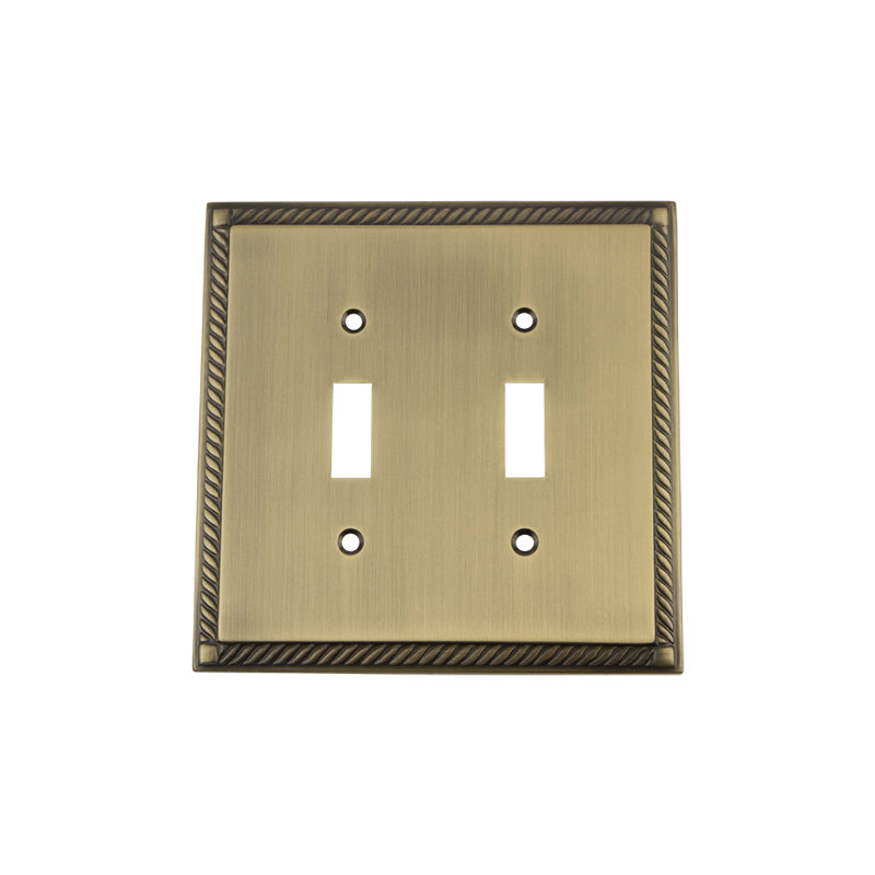 Rope 2-Gang Toggle Light Switch Wall Plate, Antique Brass