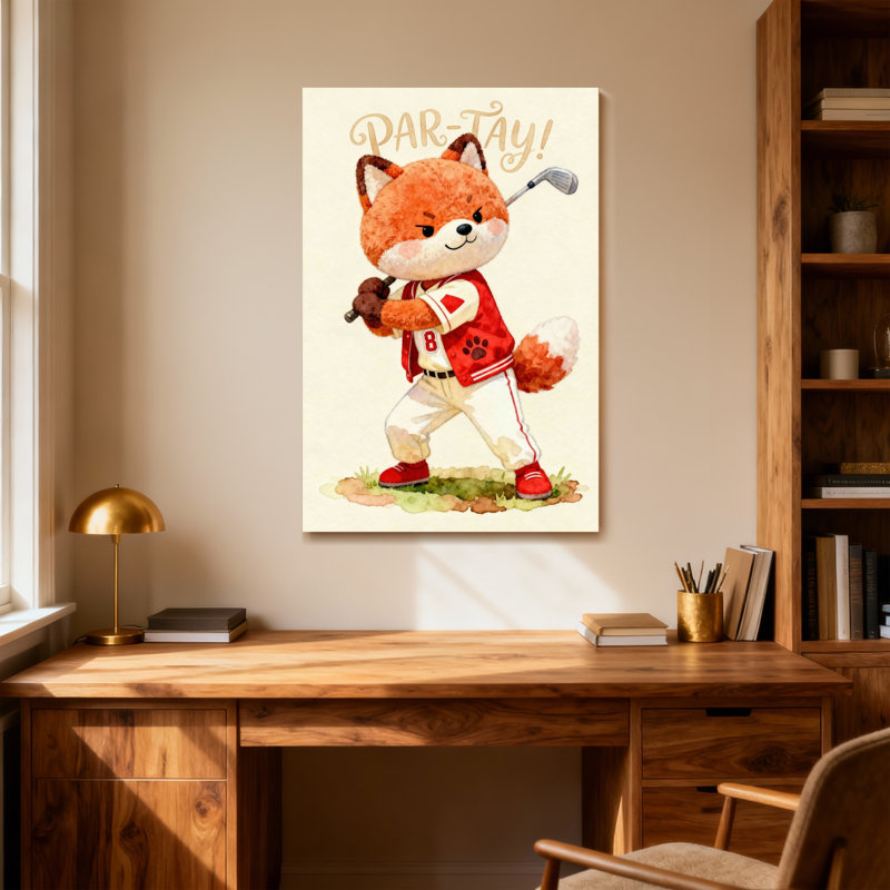 Animaux, renard, golf avec club et balle, H 36 po x l 24 po