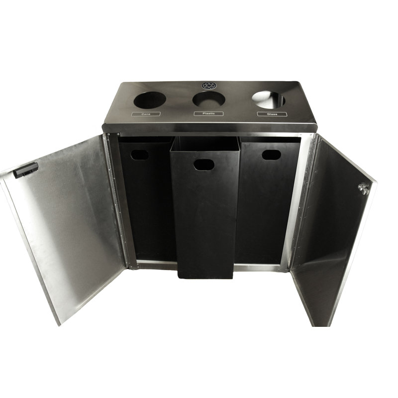 Steel Open Multi-Compartments Trash & Recycling Bin - 87 Gallons, Stainless Steel