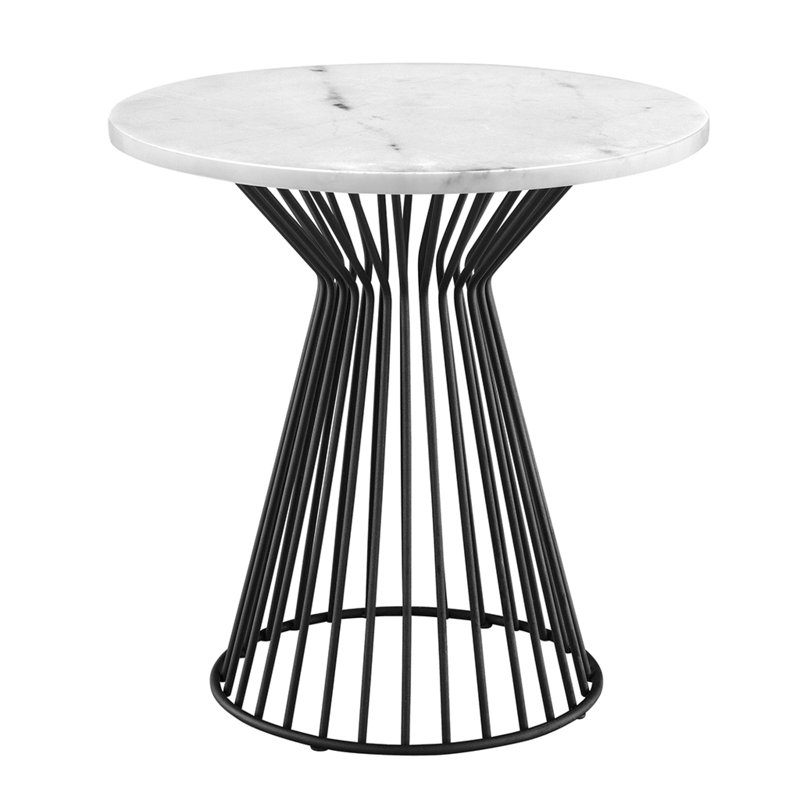 Elegant White Marble Top Round Accent Table with Black Metal Frame