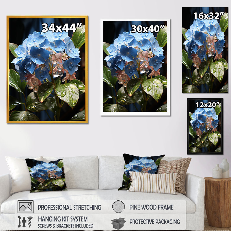 Blue Hydrangea Flowers Elegance - Hydrangea Wall Art, Wrapped Canvas, 20" H x 12" W x 1" D