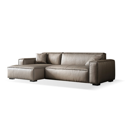 2 - Piece Beige grey Genuine Leather Modular Sectional