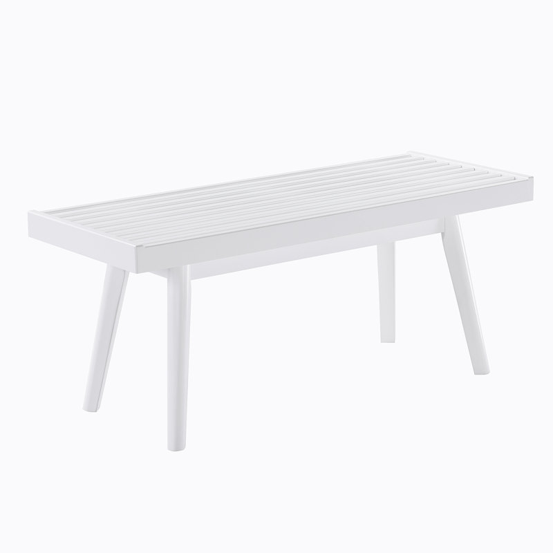 Solid Wood Slatted Bench, 41.30-Inch Long, White