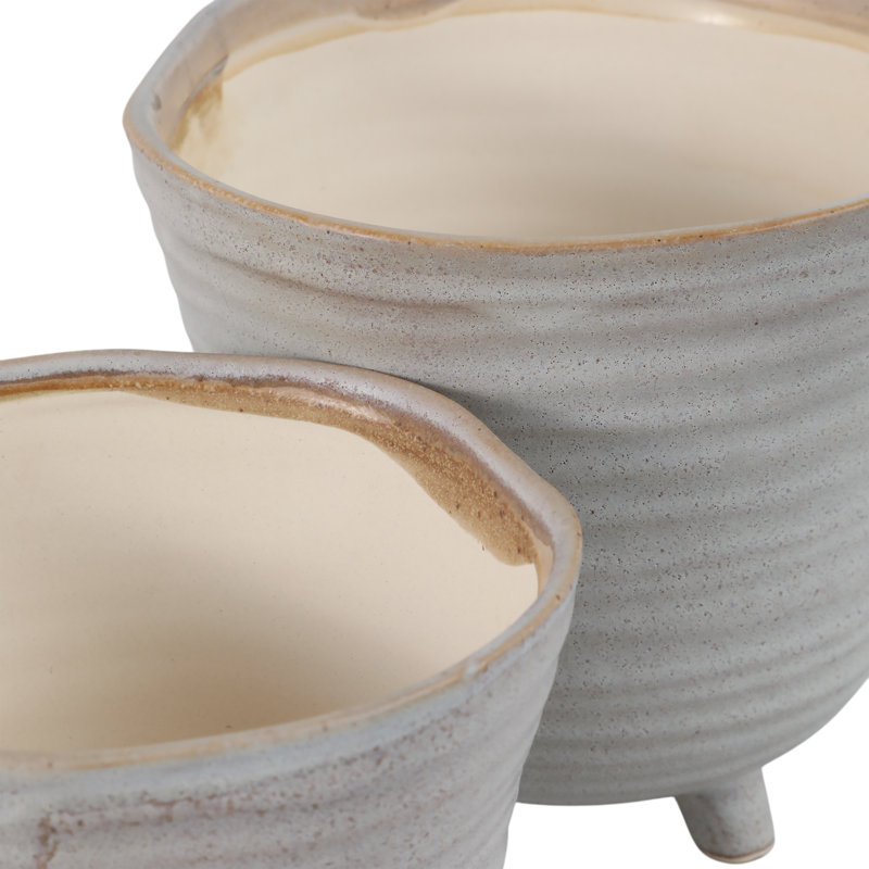 Sagebrook Home Unique Footed Planters, Ivory, 2-Pieces, Beige Ivory