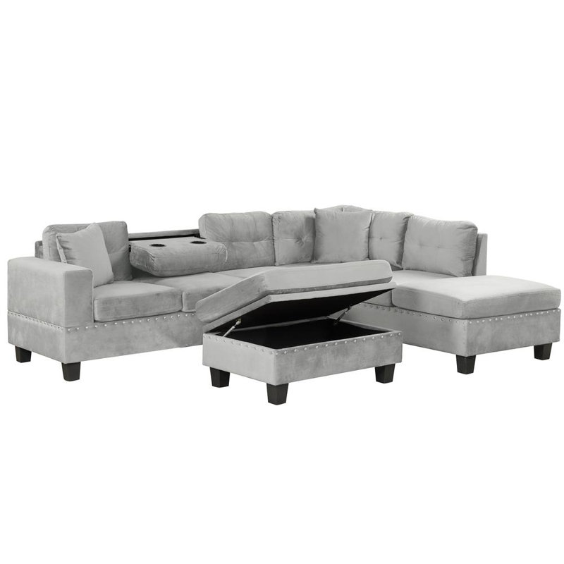Canapé modulaire en L, Velours gris velours