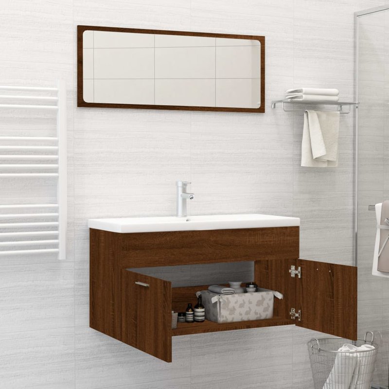 Laneise Bathroom Storage Furniture Set, Brown Oak