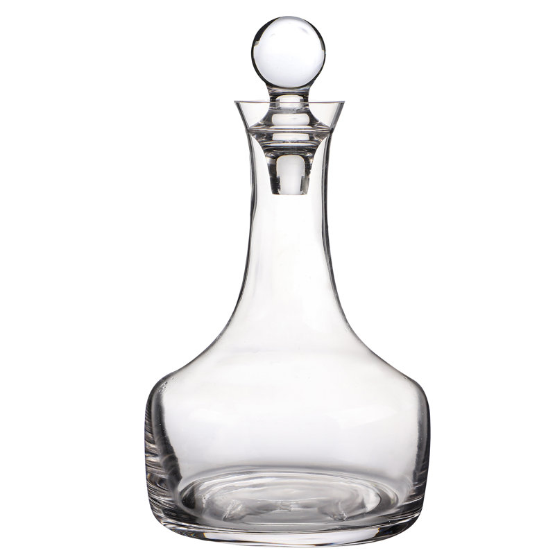 Contemporary Wide Based Glass Decanter With Round Stopper