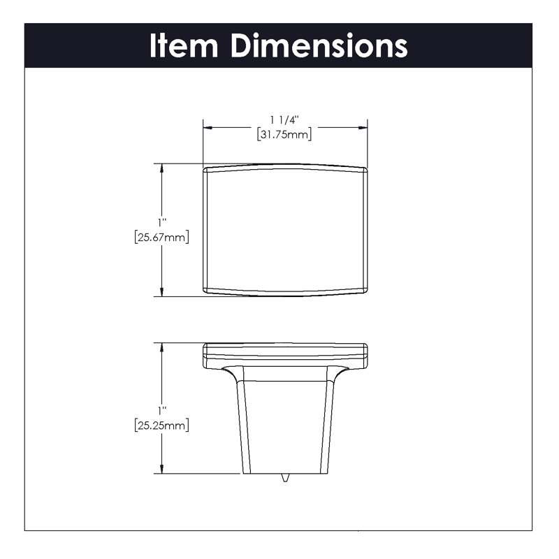 Poignée rectangulaire Channel Collection - bouton d'armoire de 1-1 / 4 po x 1 po en nickel satiné - Quincaillerie contemporaine pour tiroirs et armoires