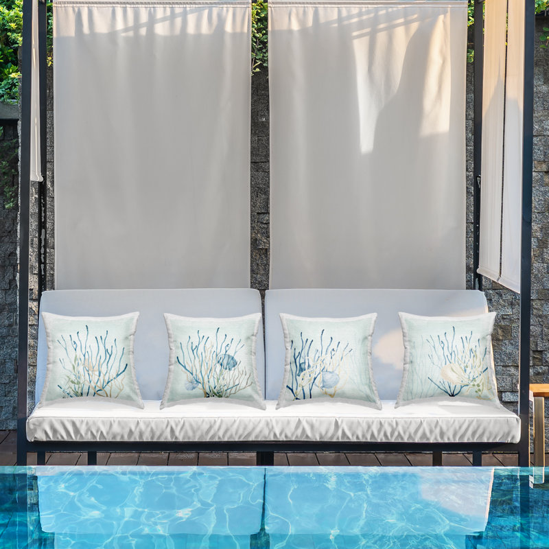 Underwater Seashell Coral Reef 4 Piece Outdoor Printed Pillow Set by Lucille Price