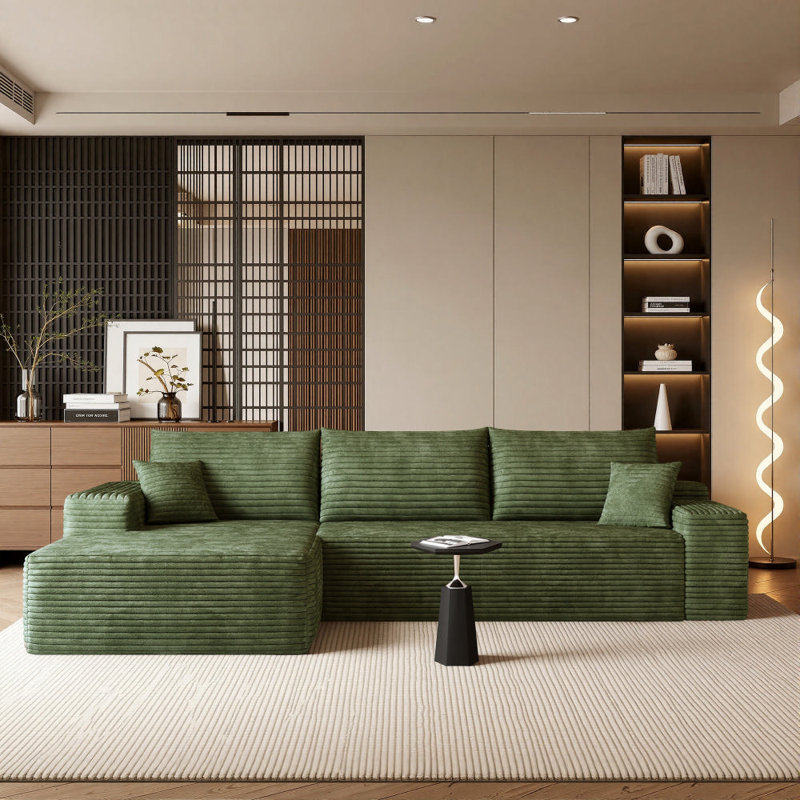 Canapé modulaire 108 po pour salon modulaire en L en tissu de velours côtelé désossé avec méridienne, Vert