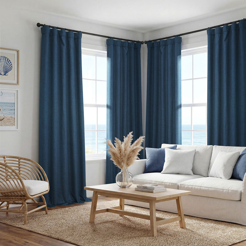 Ottis Faux Linen Room Darkening Curtain Panel, Nightfall Navy, 50" W x 84" L