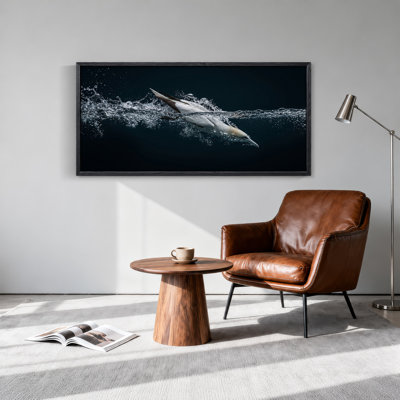 White Bird Diving Into Water Splash Canvas Wall Art