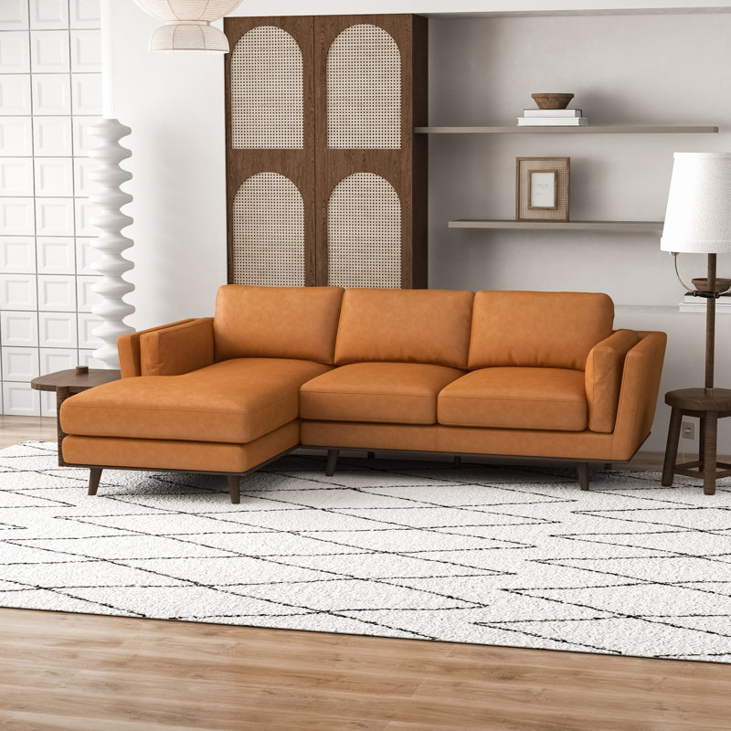 Jansen 93" Wide Genuine Leather Sofa & Chaise, Left Hand Facing