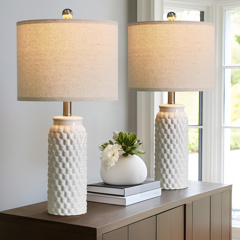 Modern Ceramic White Bedside Lamp Set Of 2