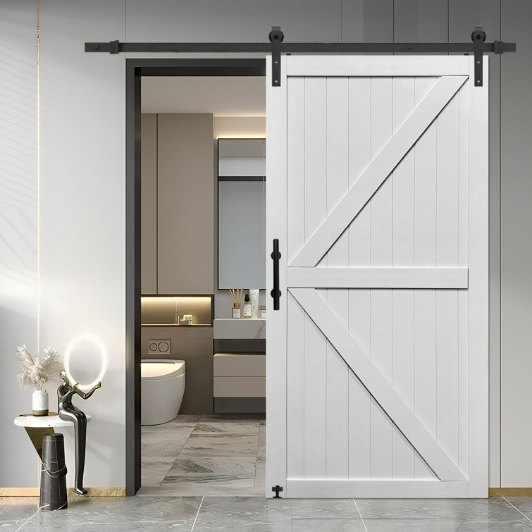 MDF Barn Door Easy Assembly -Solid Slab Covered with Water-Proof PVC Surface with Hardware Kit