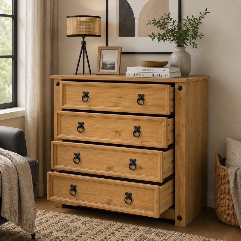 Corona Solid Wood 89cm W 4 - Drawer Chest of Drawers