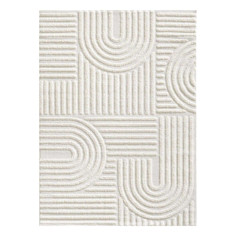Luxurious Cream Area Rug, 4.0 x 5.0 Feet | 100% Polypropylene, 1.7 cm Pile Height, 1600 g/m² | Machine Woven, Non-Slip Dot Underside, Antibacterial | Perfect for Living Room & Bedroom Decor, Easy Care