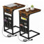 Ensemble de 2 tables de bout en C avec ports USB et prises de courant, table d'appoint rustique avec pochette de rangement pour le salon et la chambre à coucher