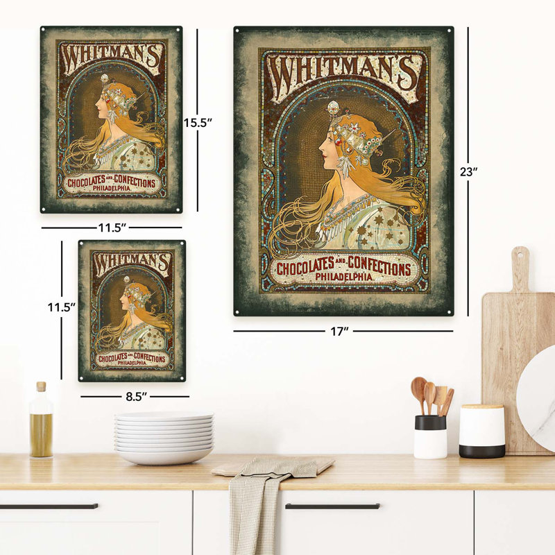 Plaque rétro en métal Whitmans Chocolates, H 23,2 po x l 17,2 po x P 0,04 po