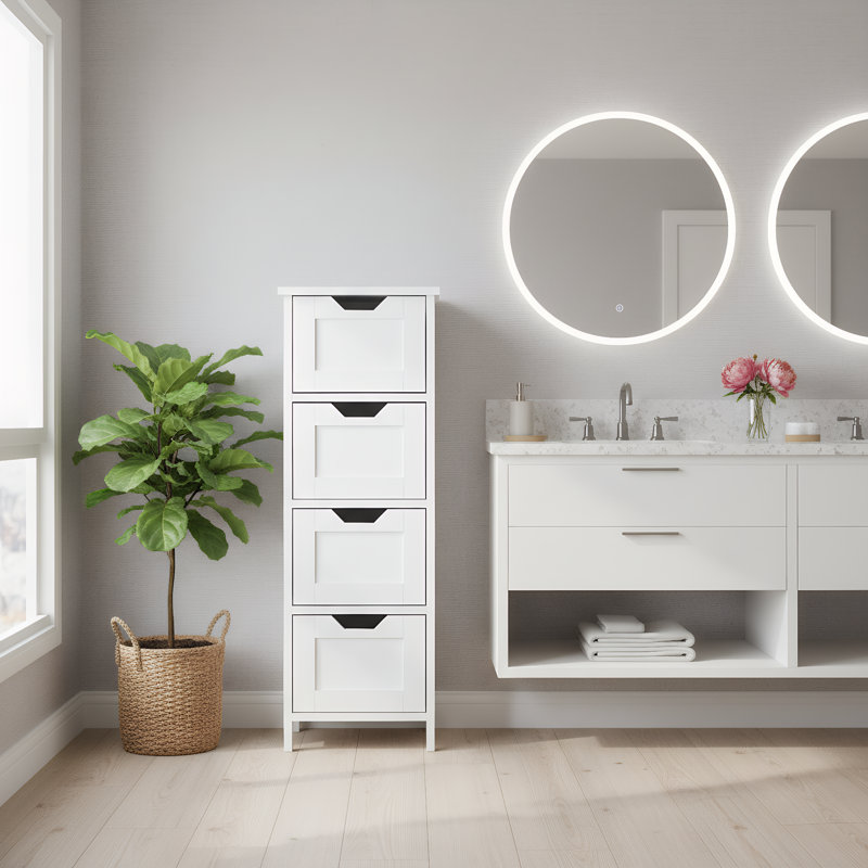 Armoire de salle de bain étroite à 4 tiroirs avec conception verticale peu encombrante