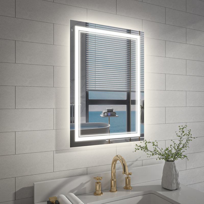Miroir de salle de bain à DEL à intensité variable avec fonction de désembuage, 28 po x 20 po, Rectangle