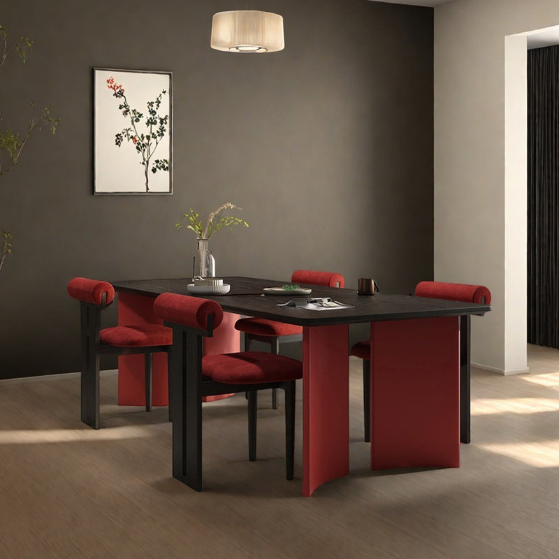 Ensemble de table de salle à manger rectangulaire moderne rouge et noir, H 29,52 po x L 70,86 po x l 33,46 po, Rouge