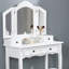 Coiffeuse et chaise en bois blanc - Créez un ensemble tendance, comprenant une table, un tabouret et des tiroirs de rangement.