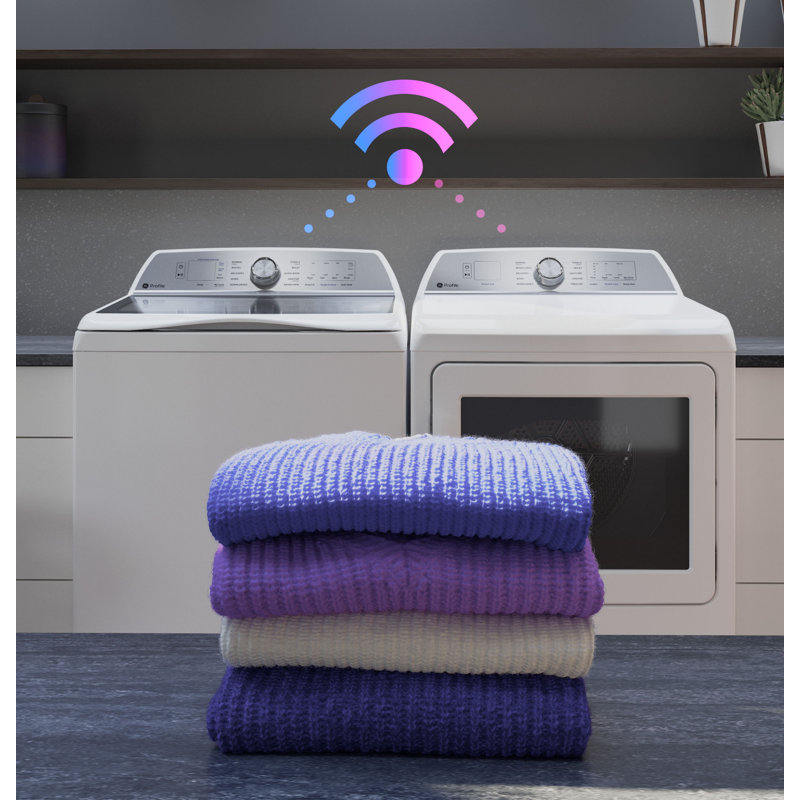 GE Profile 5.3 cu. ft. ENERGY STAR Top Load Washer with Smarter Wash Technology and FlexDispense + 7.4 cu. ft. ENERGY STAR Smart Electric Dryer with Sanitize Cycle and Sensor Dry