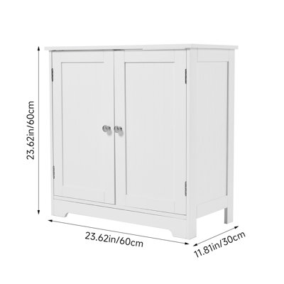 White Freestanding Bathroom Storage Cabinet, 60×30×60cm, Double Fluted Doors