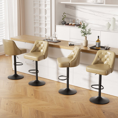 Tabouret de bar rotatif à 360 degrés en faux cuir avec coutures à boutons